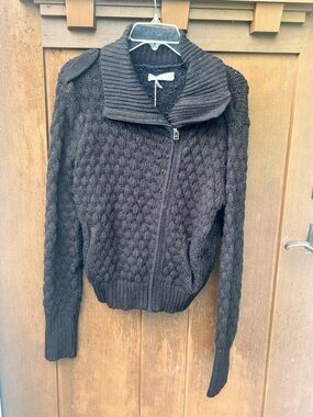 Black Cable Knit Asymmetrical Zip Cardigan